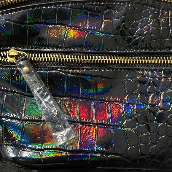 Sharif Black Iridescent Croc-Embossed Leather Bag NWT - Picture 15 of 16